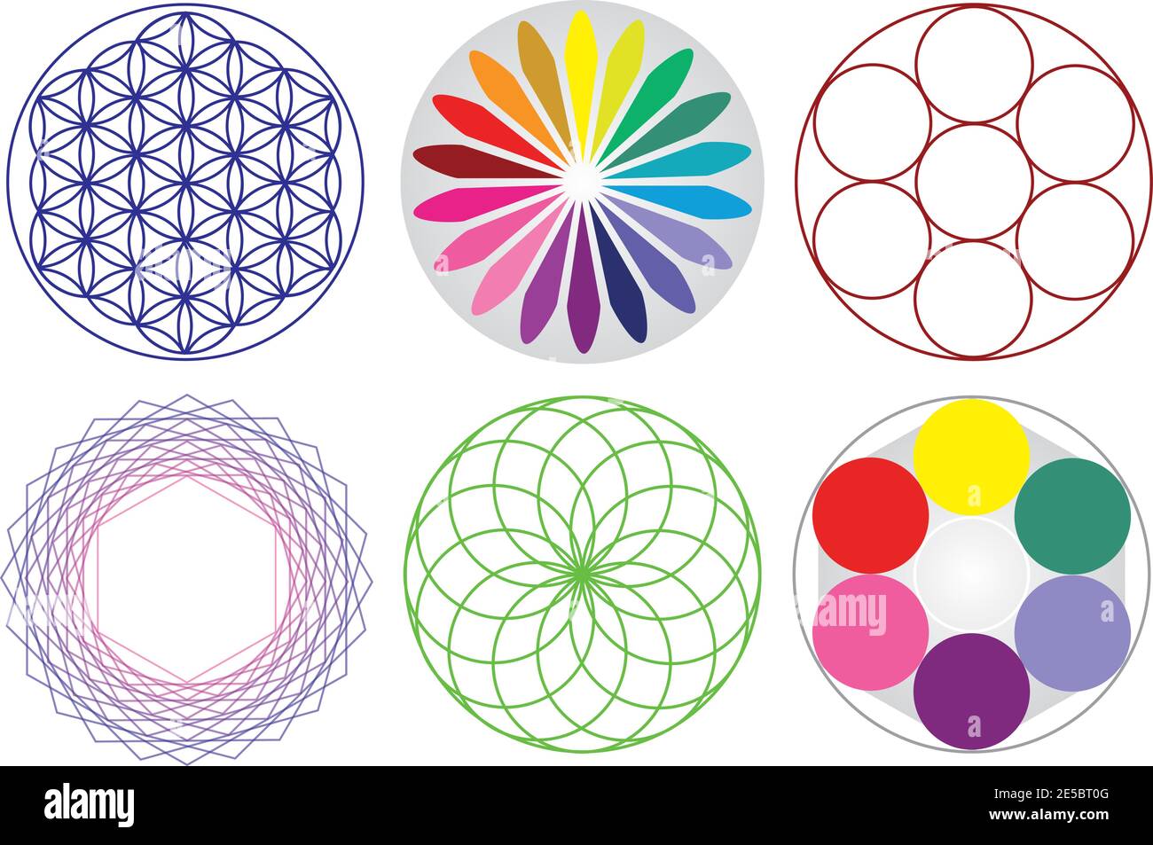 Ensemble de roues de couleur et fleur de vie - coloré Illustration Illustration de Vecteur