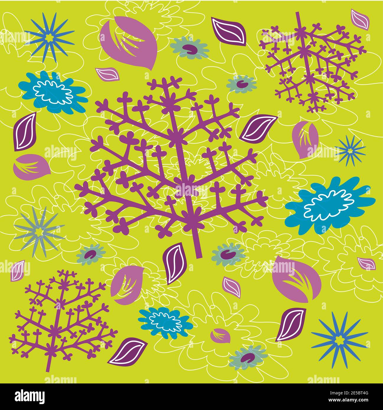 Fleurs et feuillage motif sans couture - couleurs rose, vert et bleu - dessin à la main Illustration de Vecteur