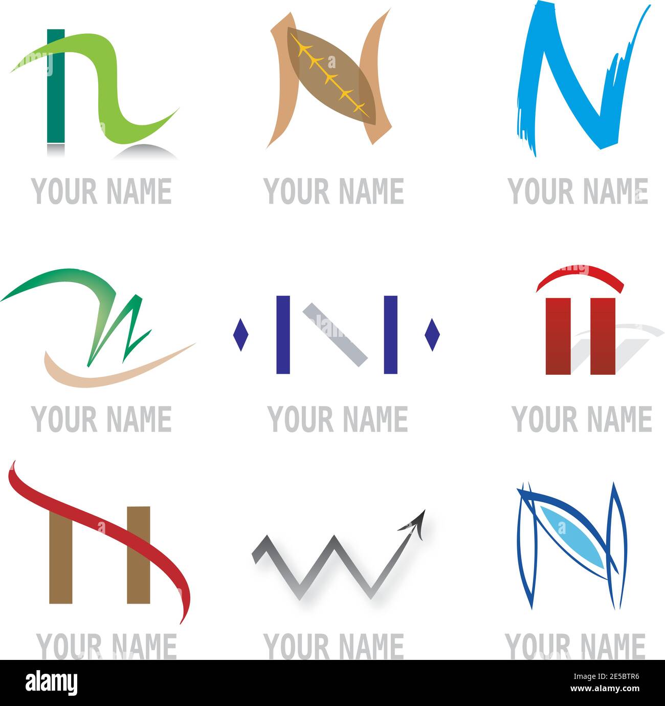 Jeu d'icônes de lettre N décorative - éléments pour le logo Conception Illustration de Vecteur