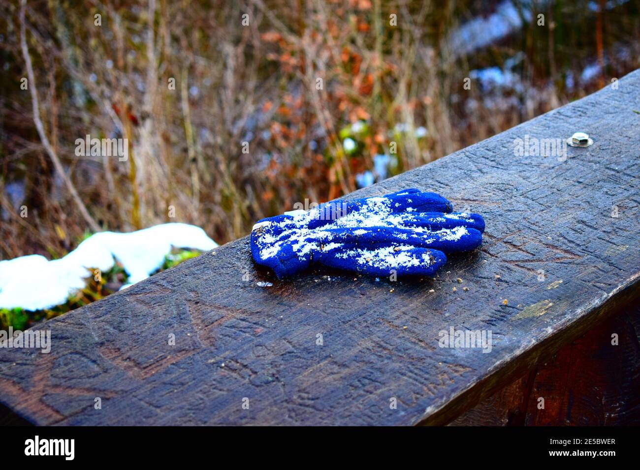 gant bleu surgelé au bois Banque D'Images