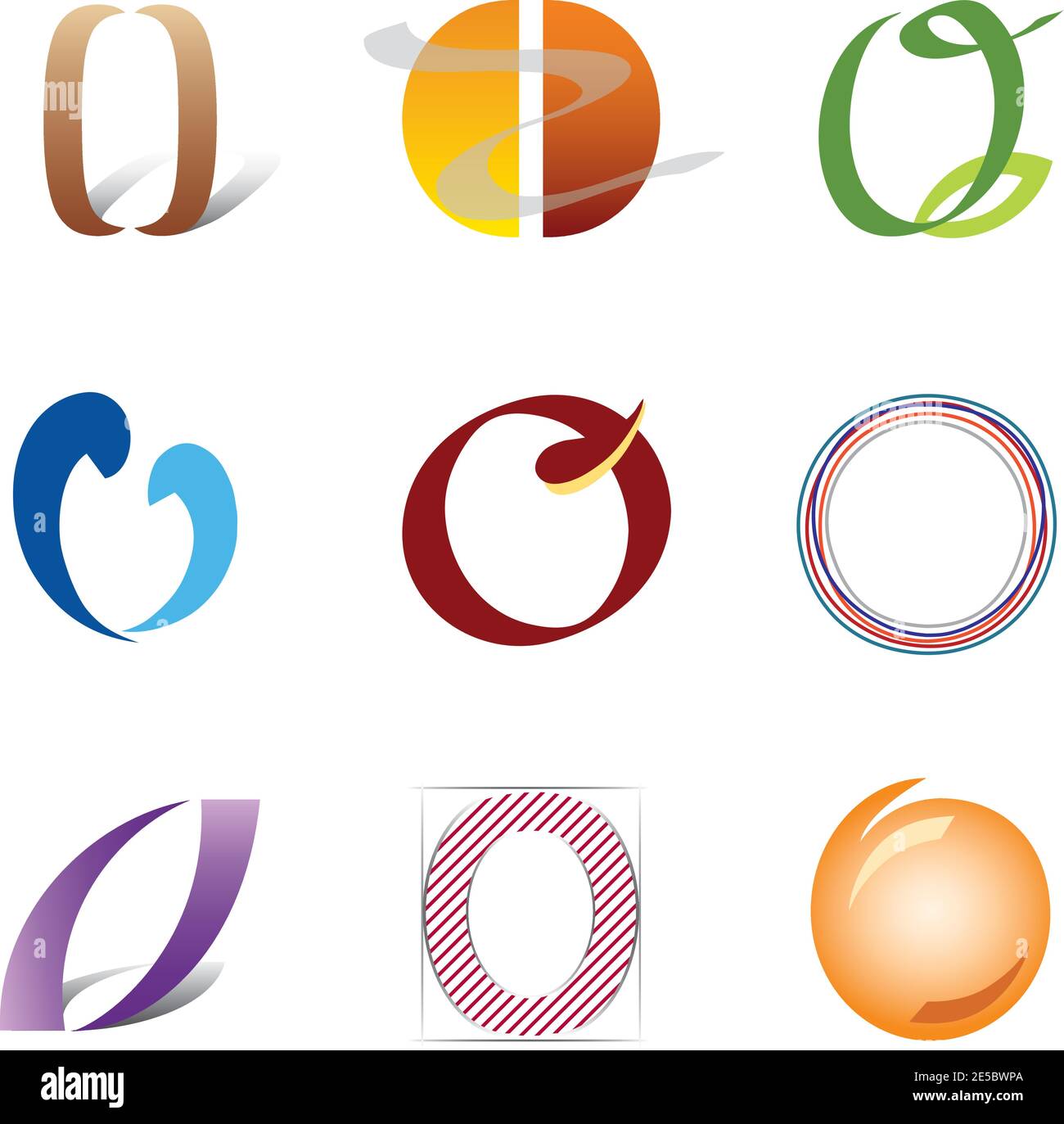 Jeu d'icônes de lettre O décorative - éléments pour le logo Conception Illustration de Vecteur