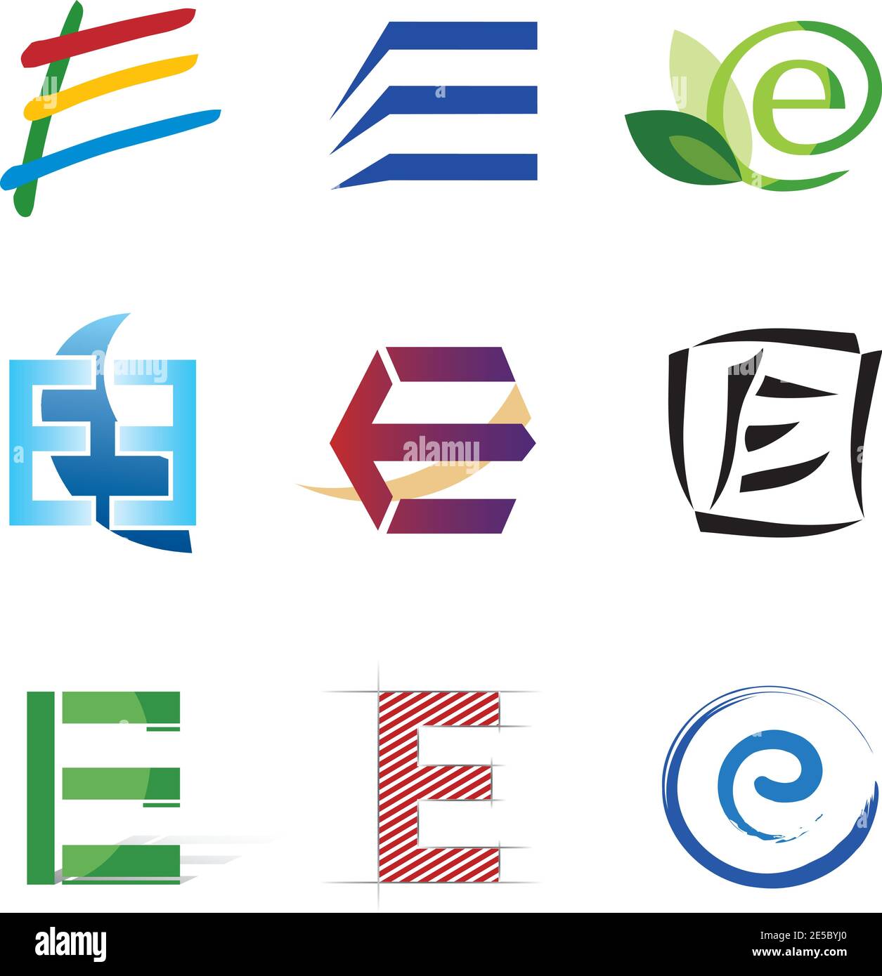 Jeu d'icônes de lettre E décorative - éléments pour le logo Conception Illustration de Vecteur