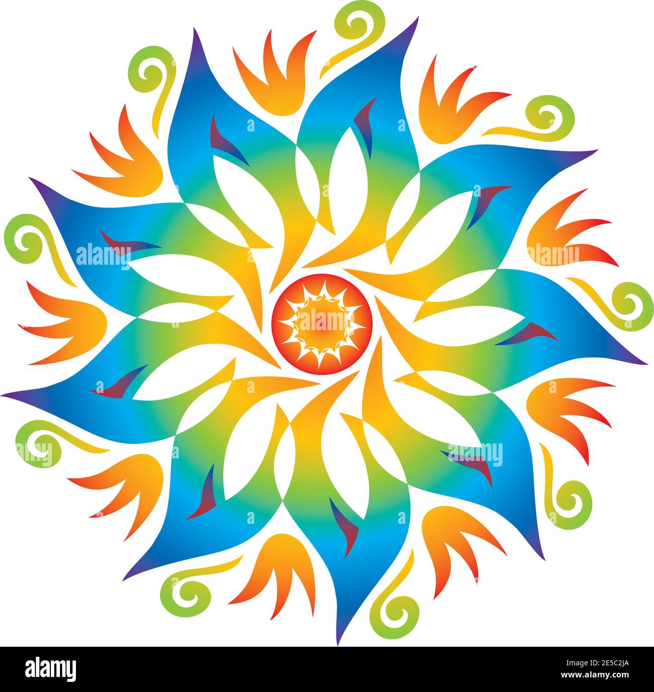 Mandala Flower Star en couleurs arc-en-ciel spirale Vortex Illustration de Vecteur
