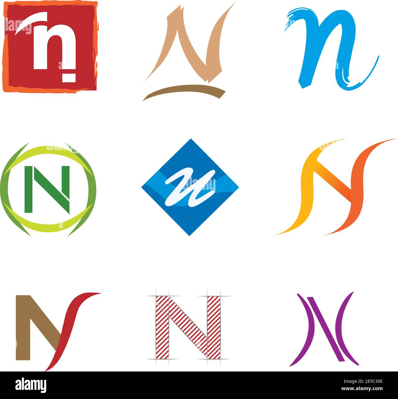 Jeu d'icônes de lettre N décorative - éléments pour le logo Conception Illustration de Vecteur