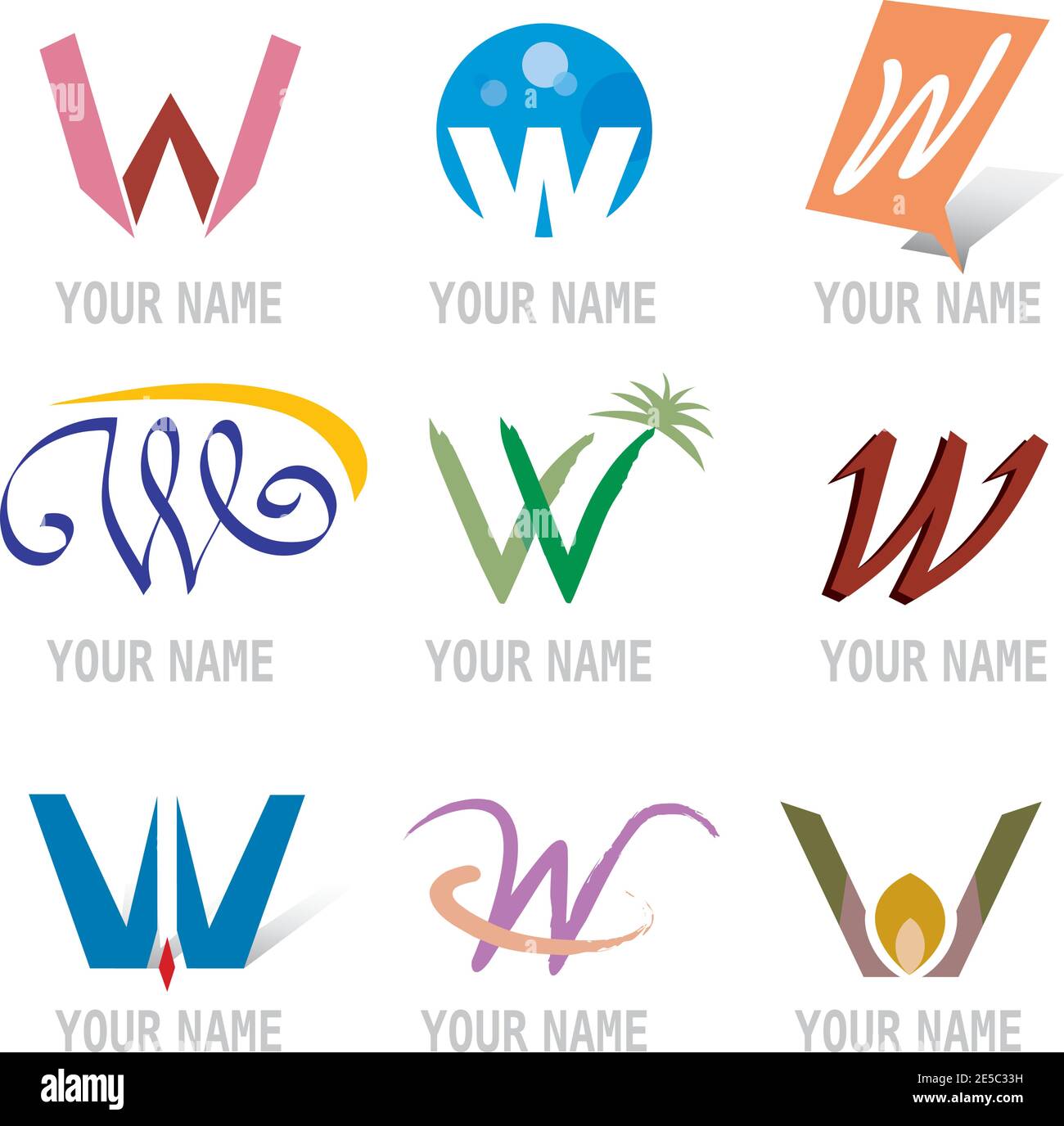 Jeu d'icônes de lettre W décorative - éléments pour le logo Conception Illustration de Vecteur