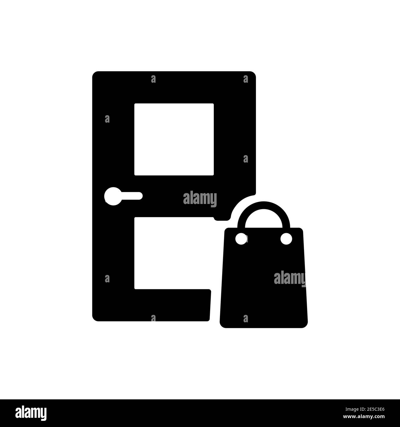 Concept de livraison de nourriture sans contact. Un sac de nourriture devant l'icône de glyphe vecteur de porte. Symbole graphique pour le site Web de cuisine et le design des applications, le logo, l'application, Illustration de Vecteur