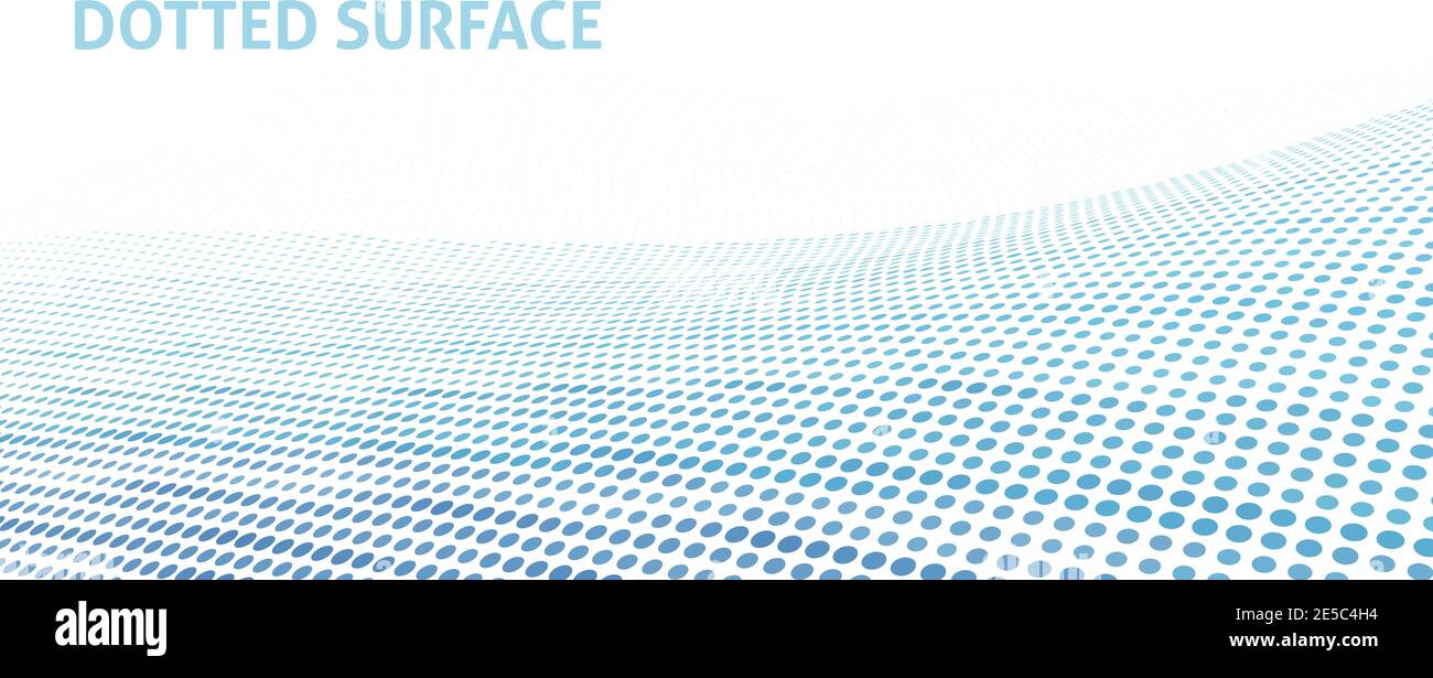 Abstrait perspective bleu pointillé surface courbée avec effet demi-ton. Arrière-plan de la présentation graphique vectorielle Illustration de Vecteur