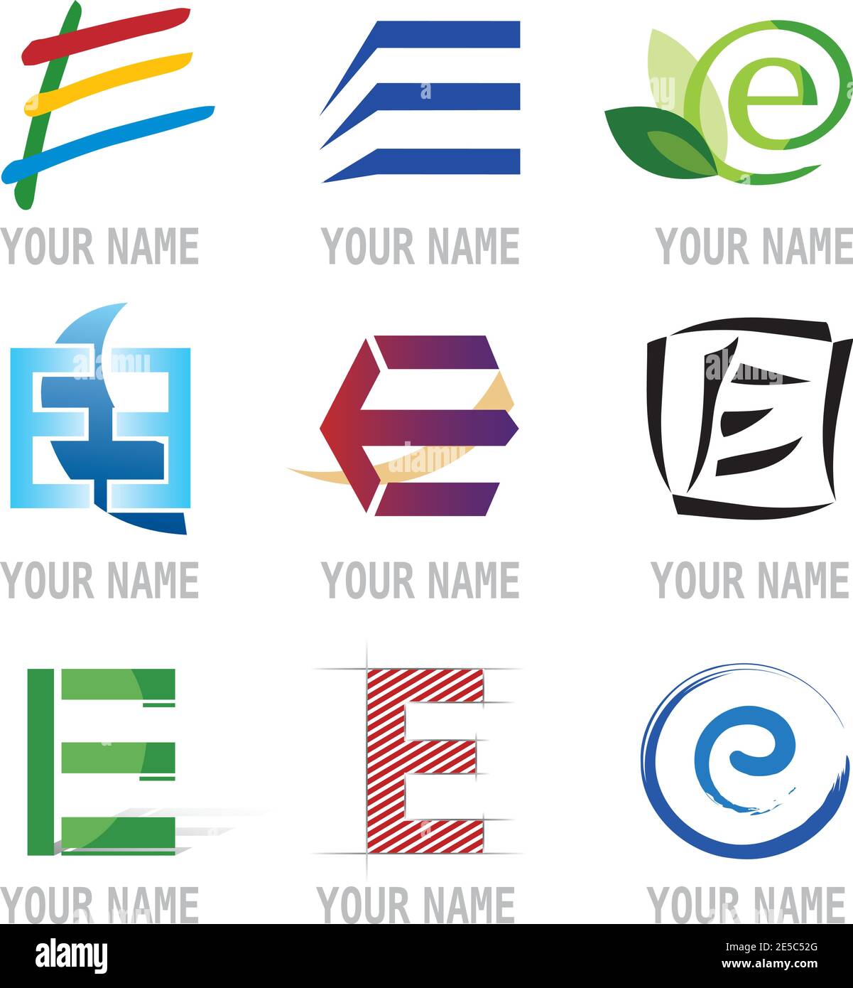 Jeu d'icônes de lettre E décorative - éléments pour le logo Conception Illustration de Vecteur