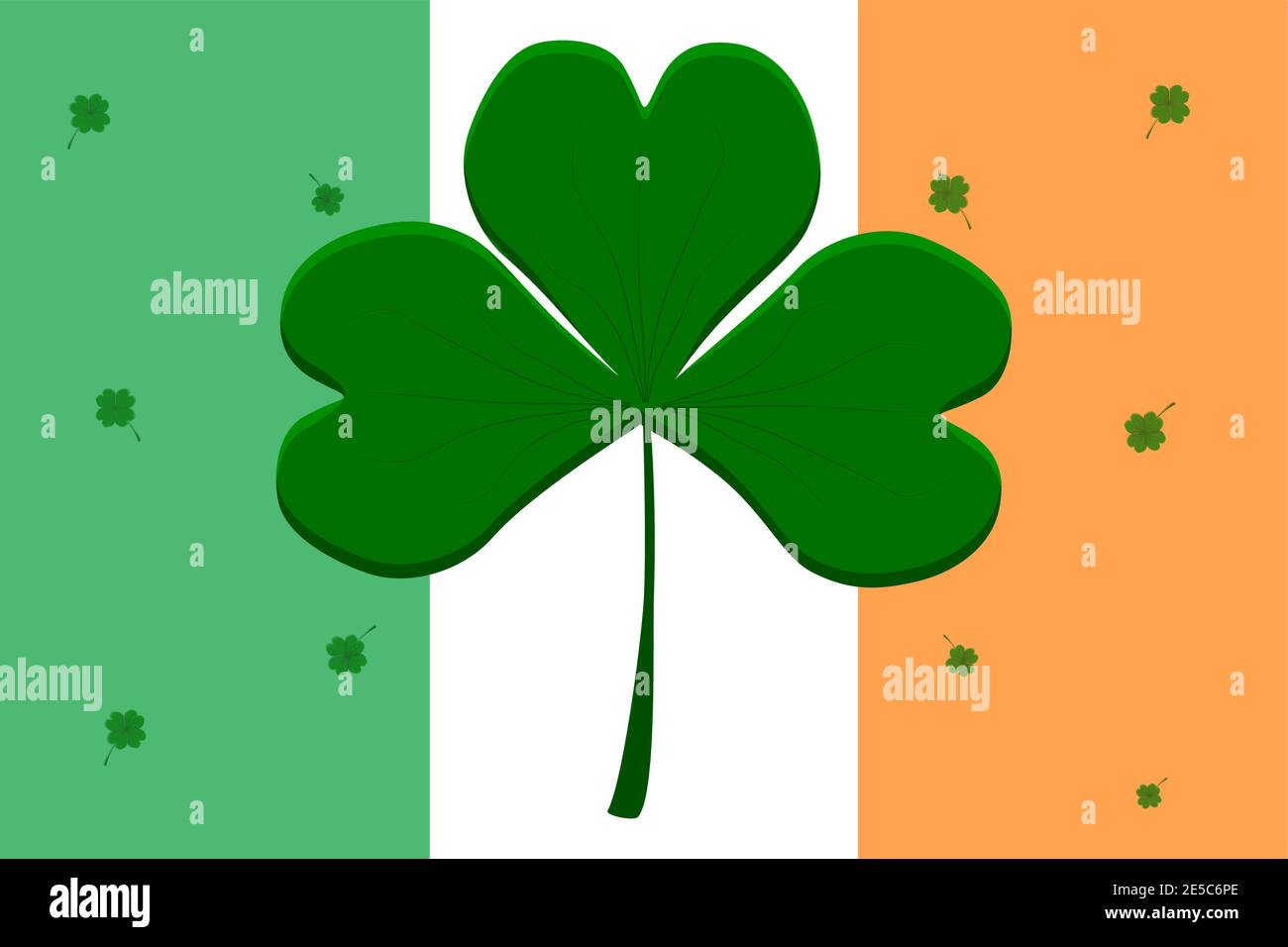 Drapeau irlandais en vacances le jour de St Patrick avec trèfle vert shamrock. Motif Saint-Patrick : trèfle shamrock au drapeau irlandais coloré. Coloré Illustration de Vecteur