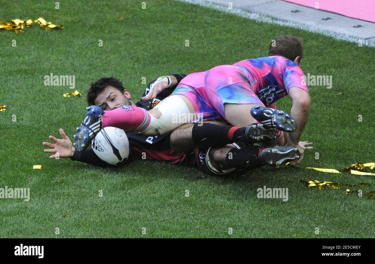 Clément Poitrenaud de Toulouse a fait un essai lors du match de rugby français Top 14, Stade Francais contre Stade Toulousain à la 'Stade de France' à Saint-Denis près de Paris, France, le 25 octobre 2008. Toulouse a gagné 26-13. Photo de Henri Szwarc/Cameleon/ABACAPRESS.COM Banque D'Images