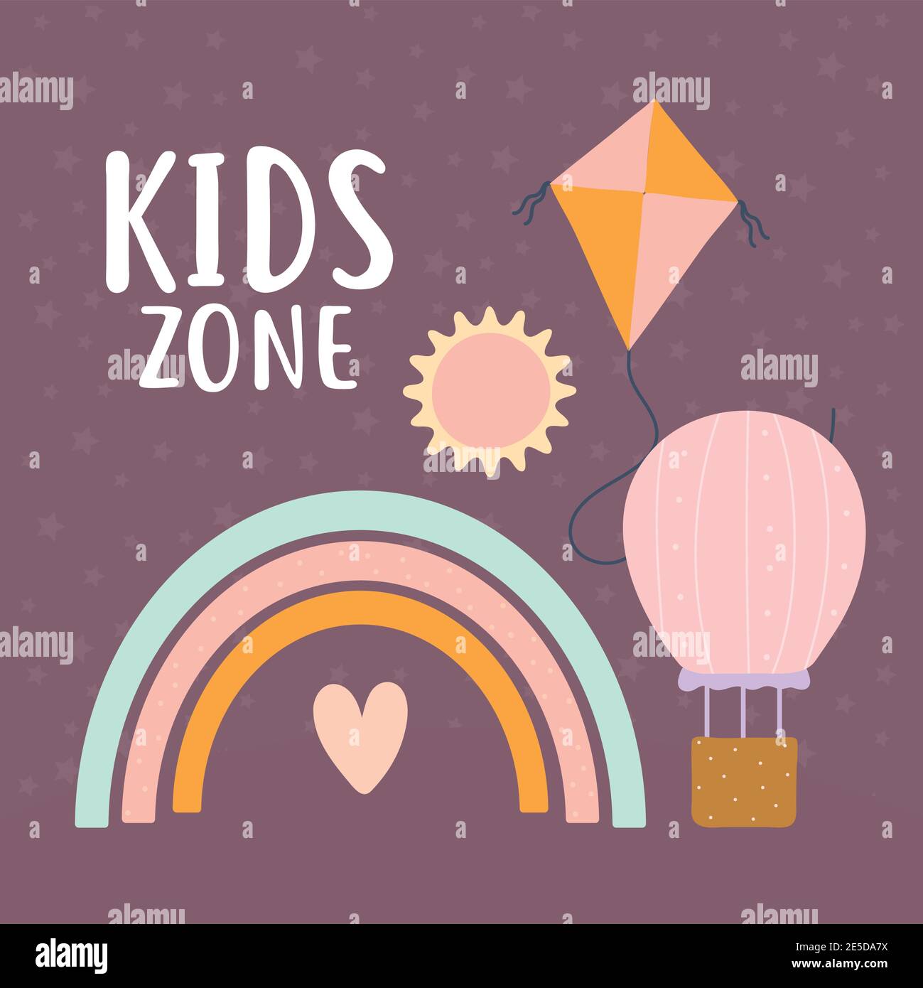lettrage de zone pour enfants et ensemble d'icônes mignonnes Illustration de Vecteur