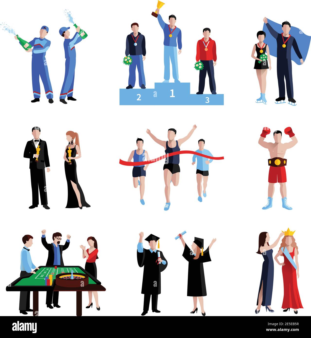 Les icônes des gagnants se sont présentées dans un jeu d'éducation sportive et d'arts isolés illustration vectorielle Illustration de Vecteur