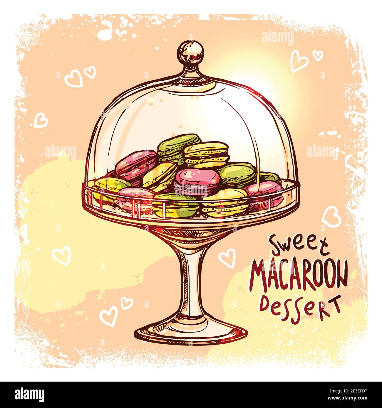 Biscuits de macaron multicolores en verre pot de bonbons croquis illustration vectorielle Illustration de Vecteur