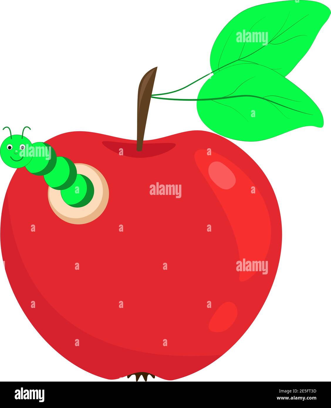 Pomme rouge avec une chenille. Vector caterpillar mange une pomme. Apple avec un ver. Illustration de Vecteur