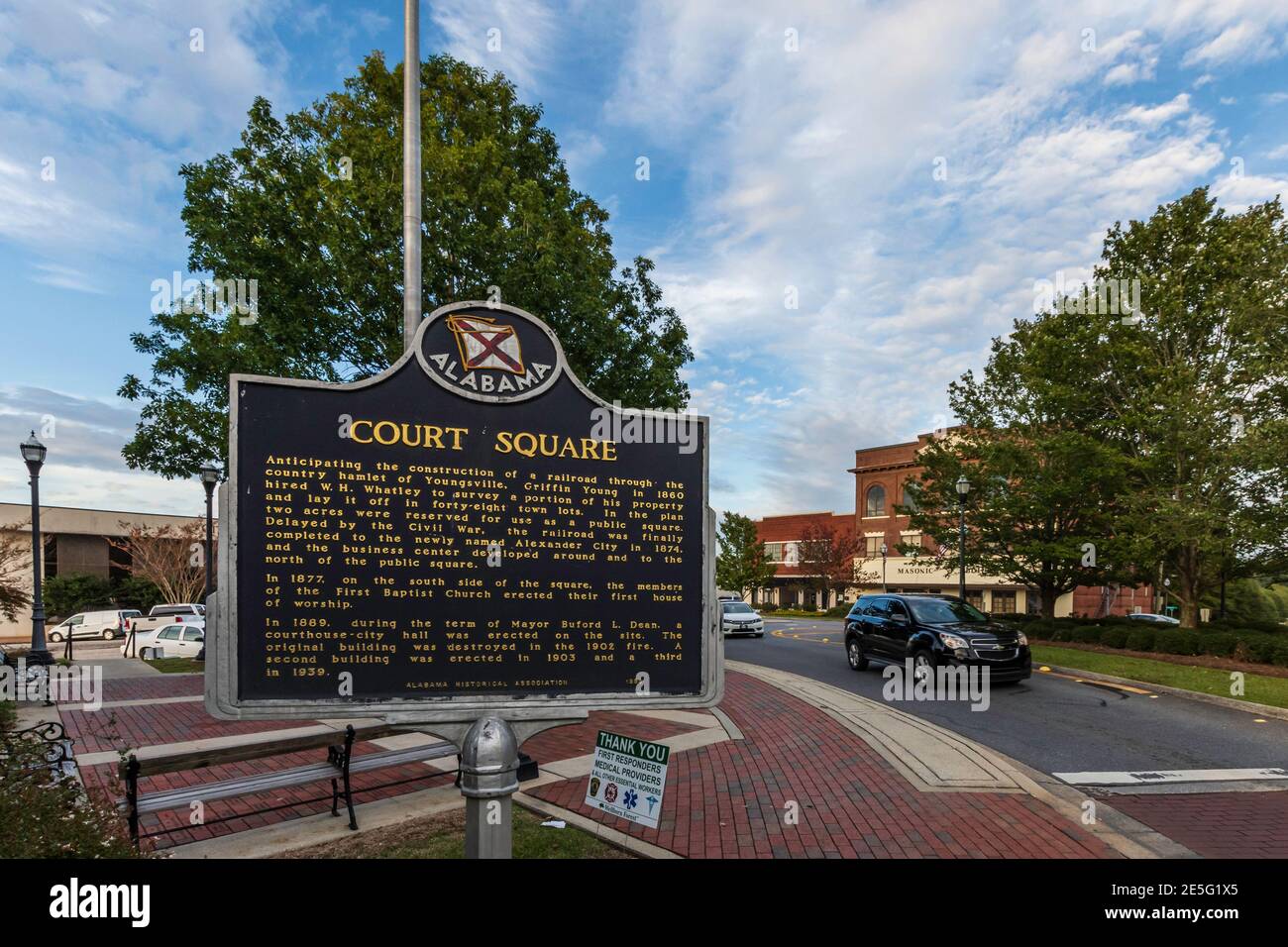 Alexander City, Alabama/États-Unis-oct 6, 2020 : marqueur historique de court Square dans le quartier historique du centre-ville d'Alexander City. Banque D'Images