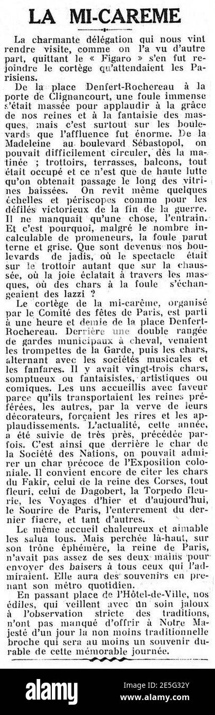 Mi-Carême 1929 - le Figaro 2. Banque D'Images