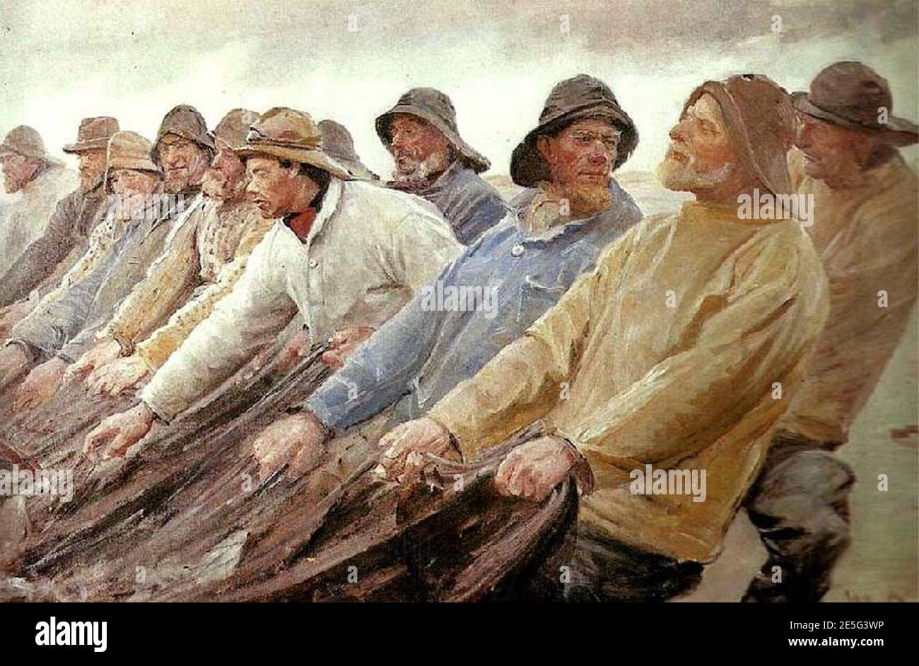 Michael Ancher - Fiskere trakker vod ved Skagen. Banque D'Images