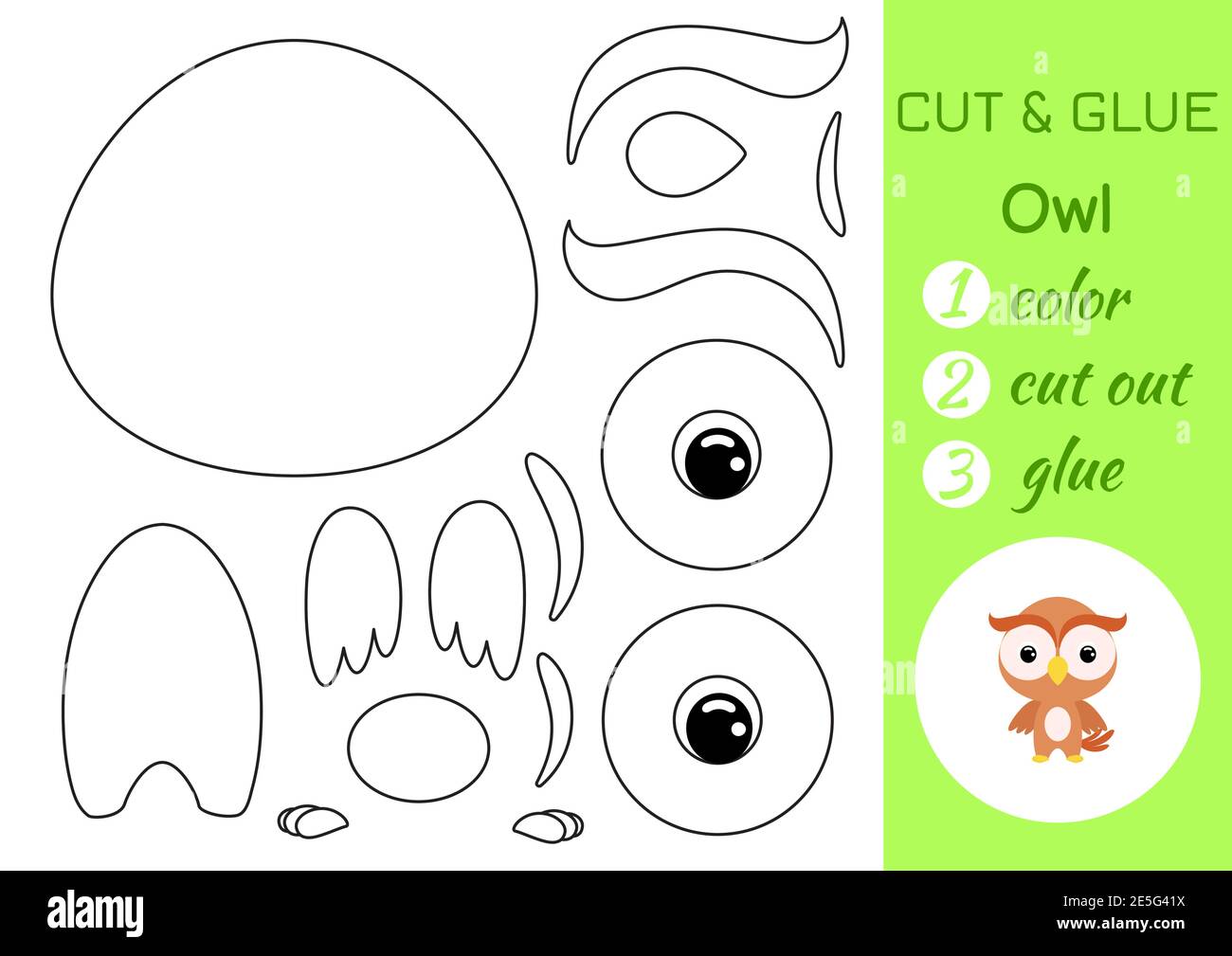 Livre De Coloriage Coupe Et Colle Hibou Bebe Jeu De Papier Educatif Pour Les Enfants D Age Prescolaire Feuille De Travail Couper Et Coller Couleur Pieces Coupees Et Colle Sur Le Papier Image