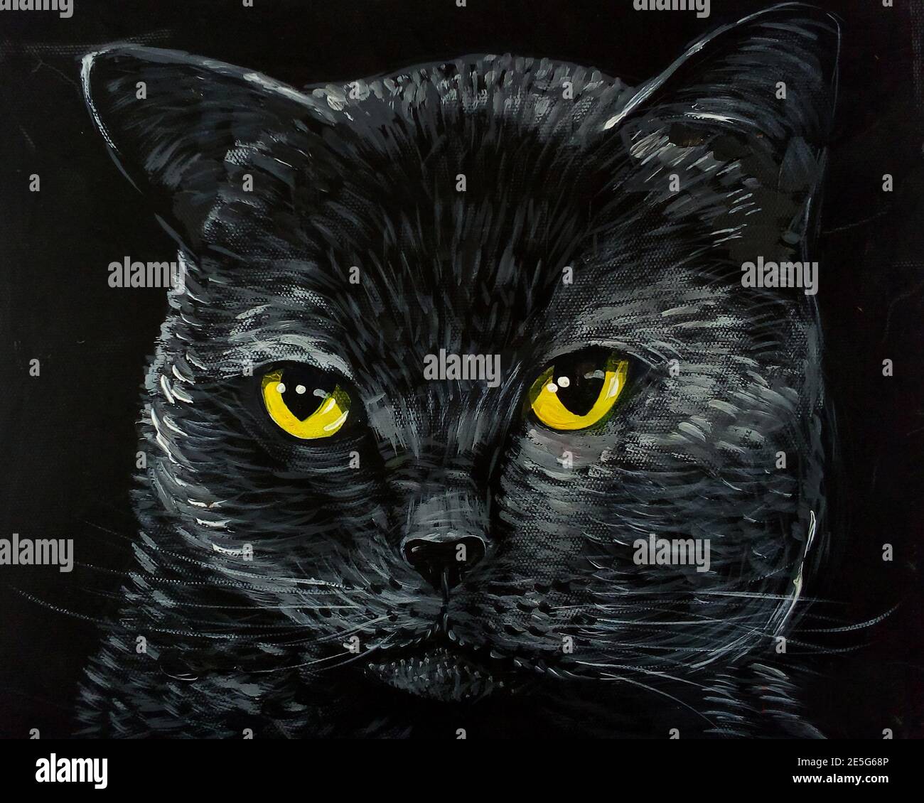 Dessine A La Main Art Peinture Huile Couleur Sourire Mignon Chat Noir De Thailande Photo Stock Alamy