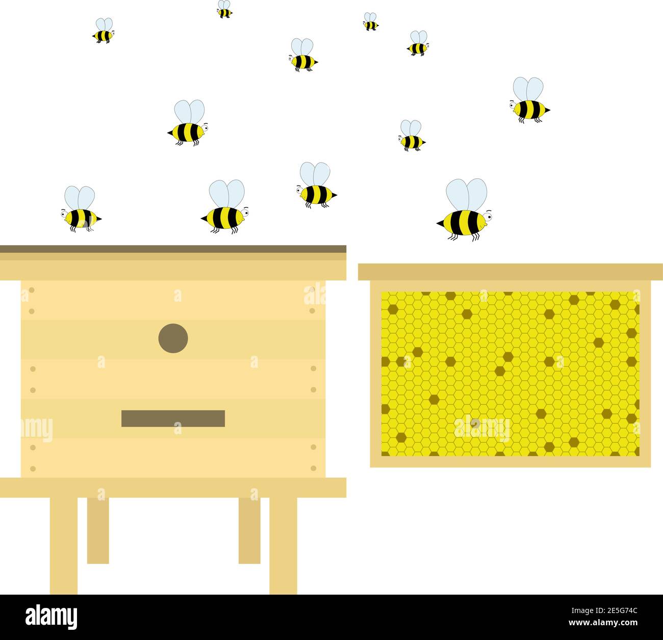 Ruche avec ruelle, cadre avec nid d'abeille et nectar. Éléments vectoriels de l'apiculture. Illustration de Vecteur