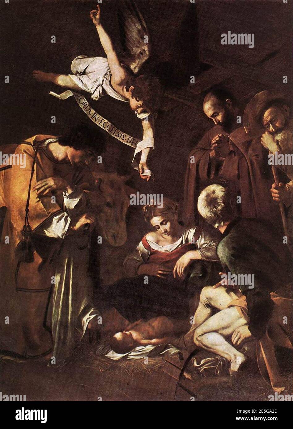 Michel-Ange Merisi da Caravaggio - Nativité avec St François et Saint-Laurent - Banque D'Images