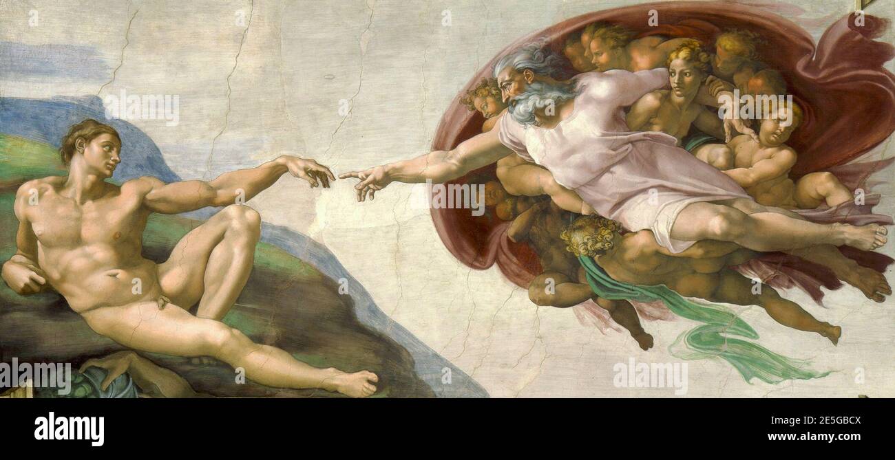 Michel-Ange, la création d'Adam. Banque D'Images