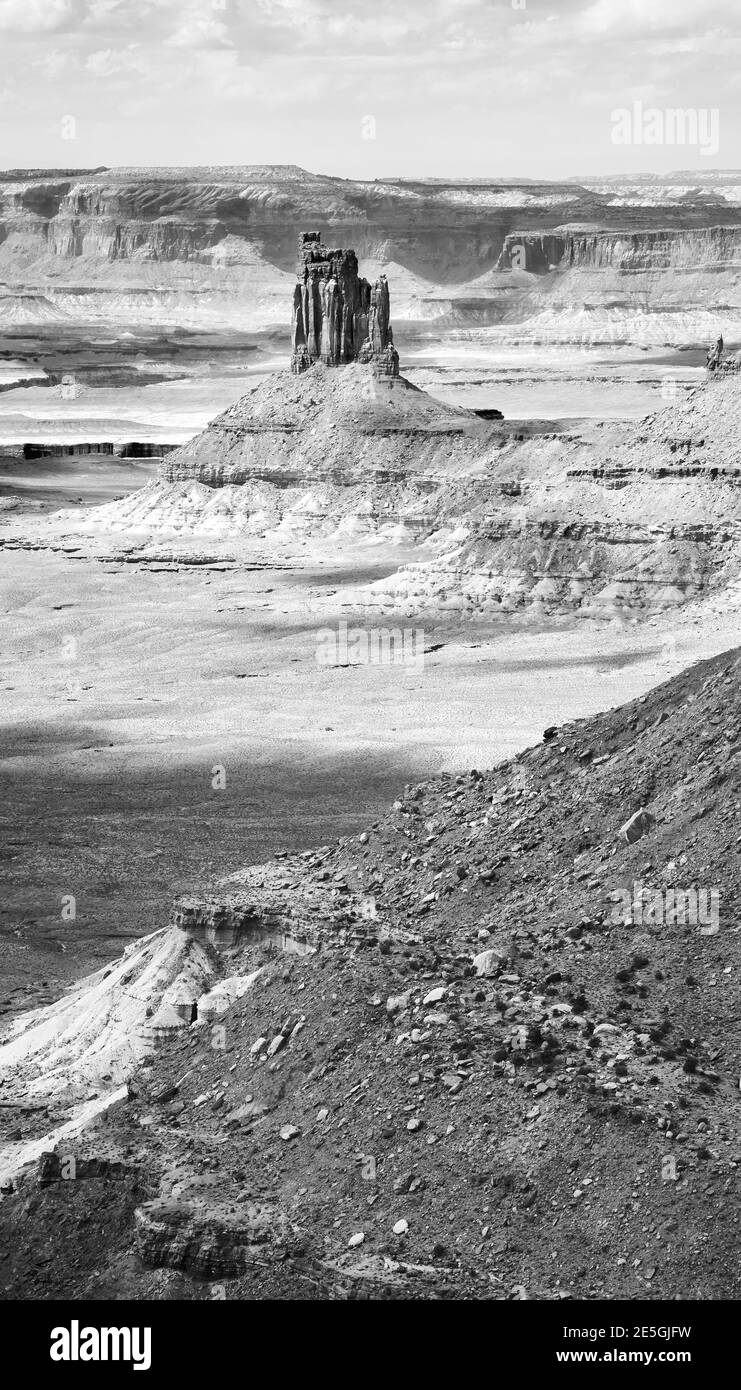 Photo en noir et blanc du parc national de Canyonlands, Utah, États-Unis. Banque D'Images