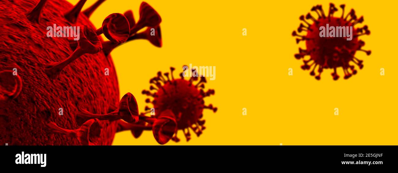 vue microscopique des particules covid 19 avec un dos vibrant rendu 3d sol Banque D'Images