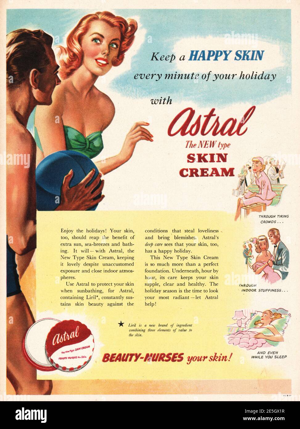 1950 UK Magazine publicité Astral Skin Cream Banque D'Images