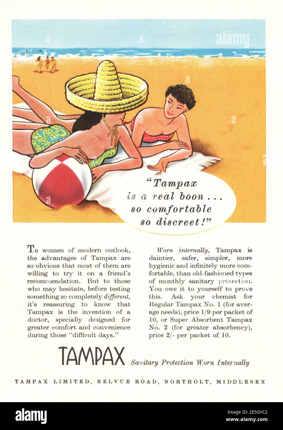 1950 annonce magazine Royaume-Uni Tampax Banque D'Images