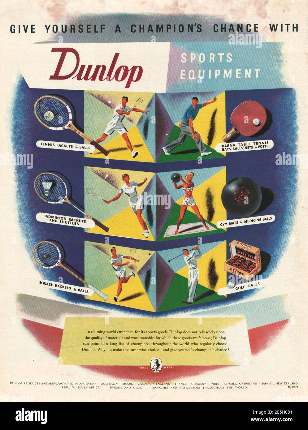 1950 U.S. Magazine Dunlop Sports Goods publicité Banque D'Images