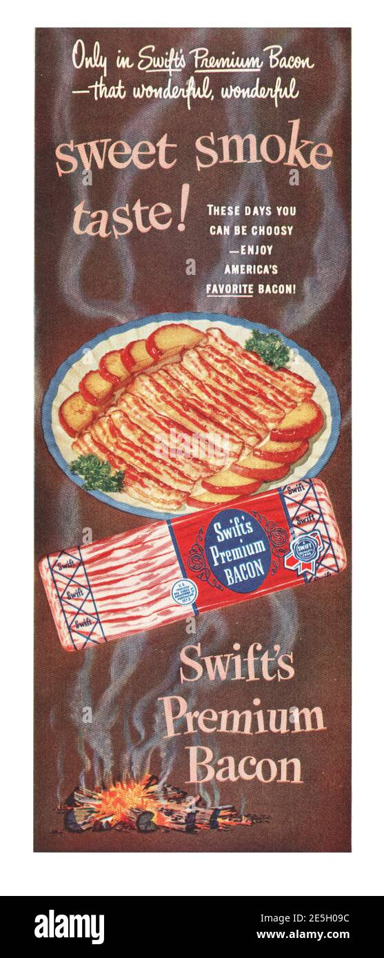 1950 U.S. Magazine Swift Bacon publicité Banque D'Images