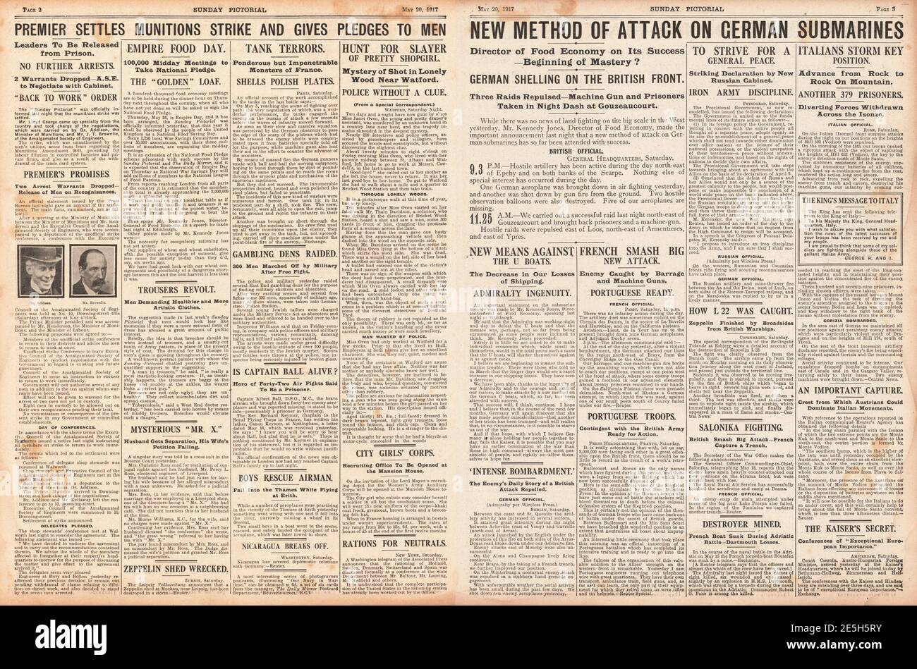 1917 Sunday Pictorial U-Boat War Banque D'Images