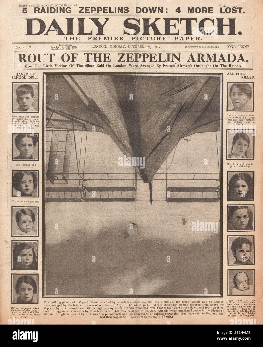 1917 Daily Sketch Zeppelin Rides sur Londres Banque D'Images