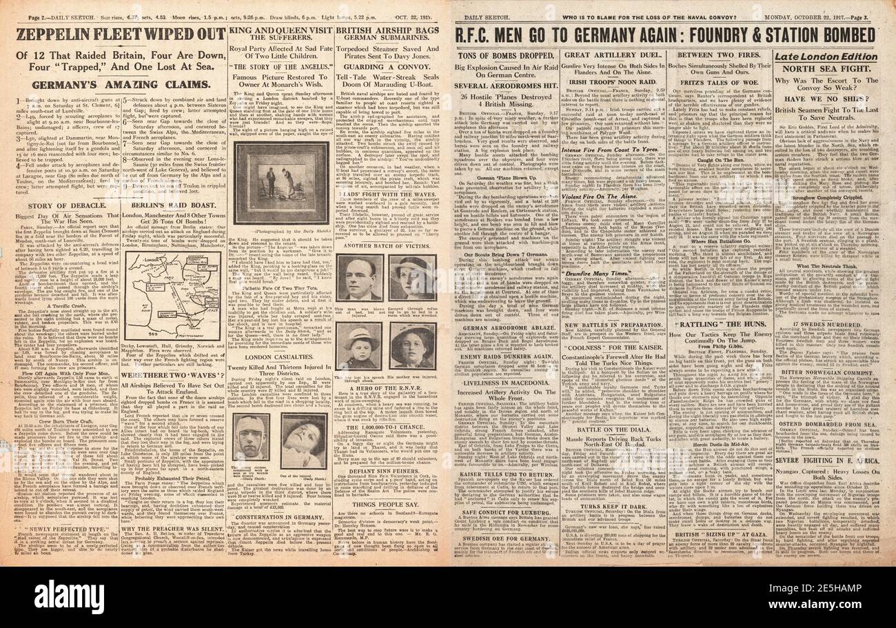 1917 Daily Sketch Zeppelin Rides sur Londres Banque D'Images