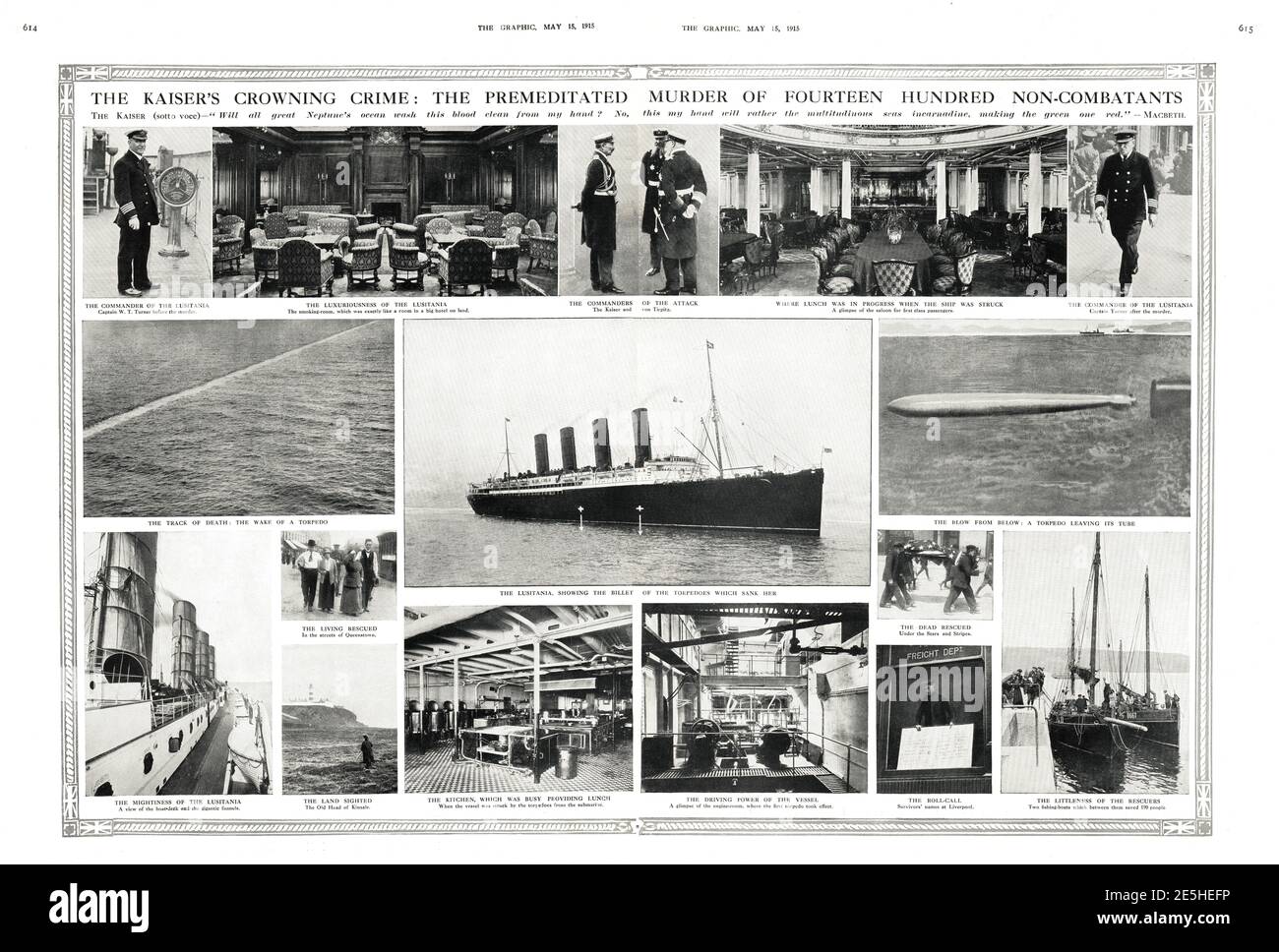 1915 le naufrage graphique de la Lusitania RMS Banque D'Images