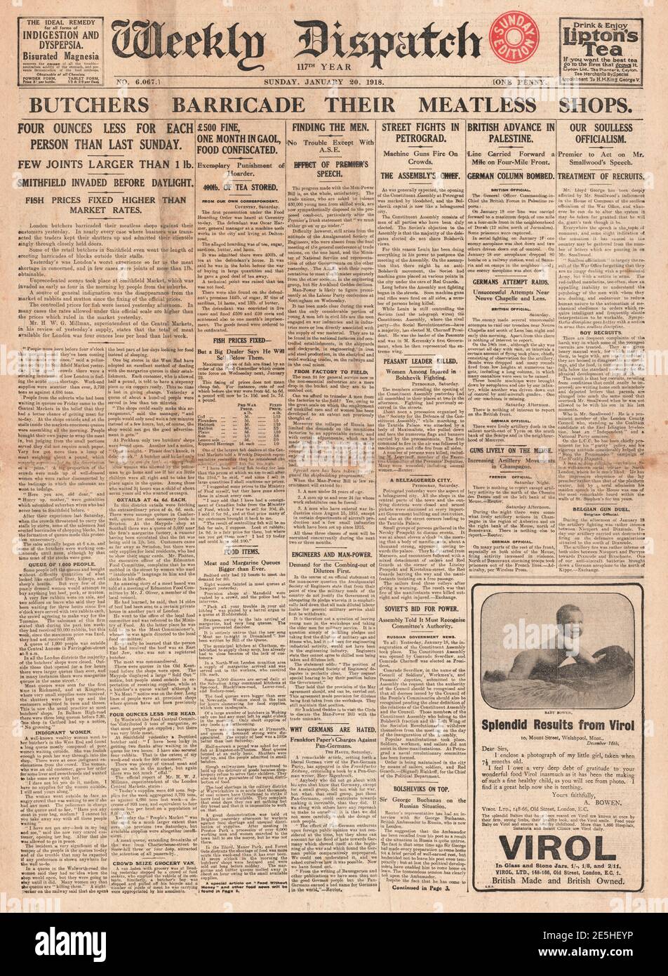 1918 distribution hebdomadaire des pénuries alimentaires Banque D'Images