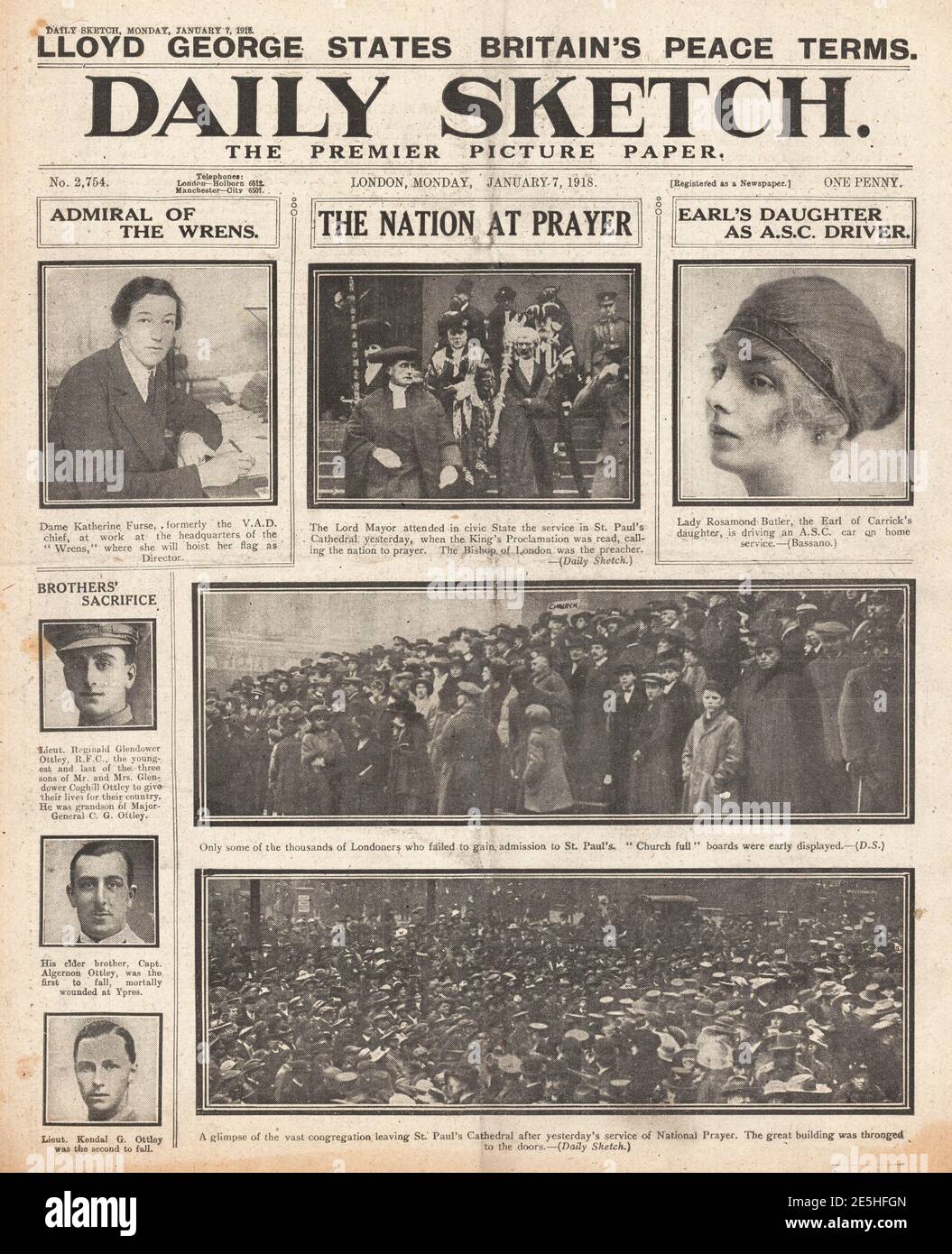 1918 Daily Sketch Service national de prière à la cathédrale Saint-Paul Banque D'Images