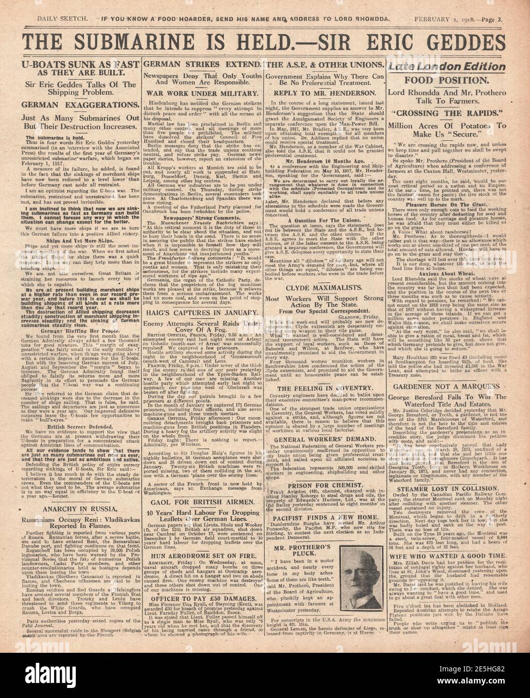 1918 Daily Sketch War contre U Boats Banque D'Images