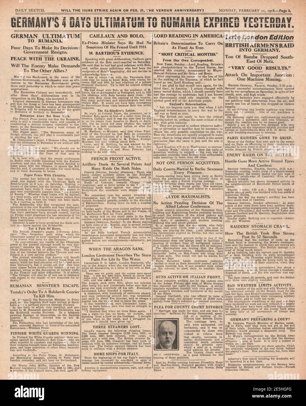 1918 essai quotidien de Bolo Pasha Banque D'Images