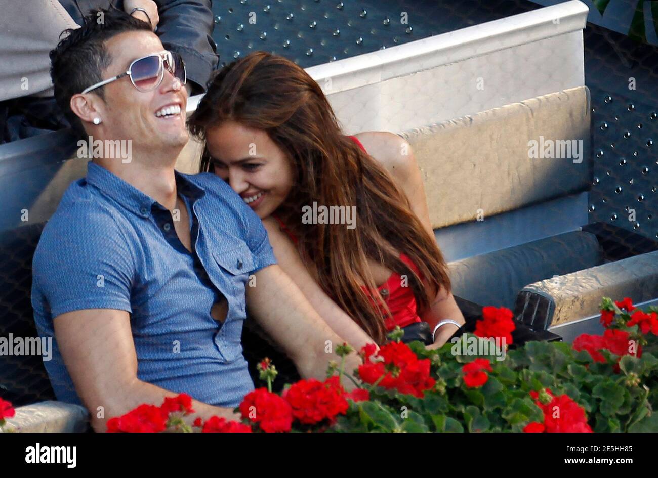 Real Madrid S Cristiano Ronaldo And His Girlfriend Irina Shayk R Laugh During The Madrid Open Final Tennis Match Between Novak Djokovic Of Serbia And Rafael Nadal Of Spain In Madrid May 8