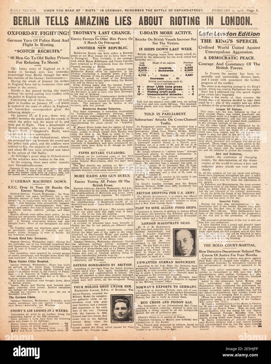 1918 Daily Sketch Berlin allégations d'émeutes à Londres Banque D'Images
