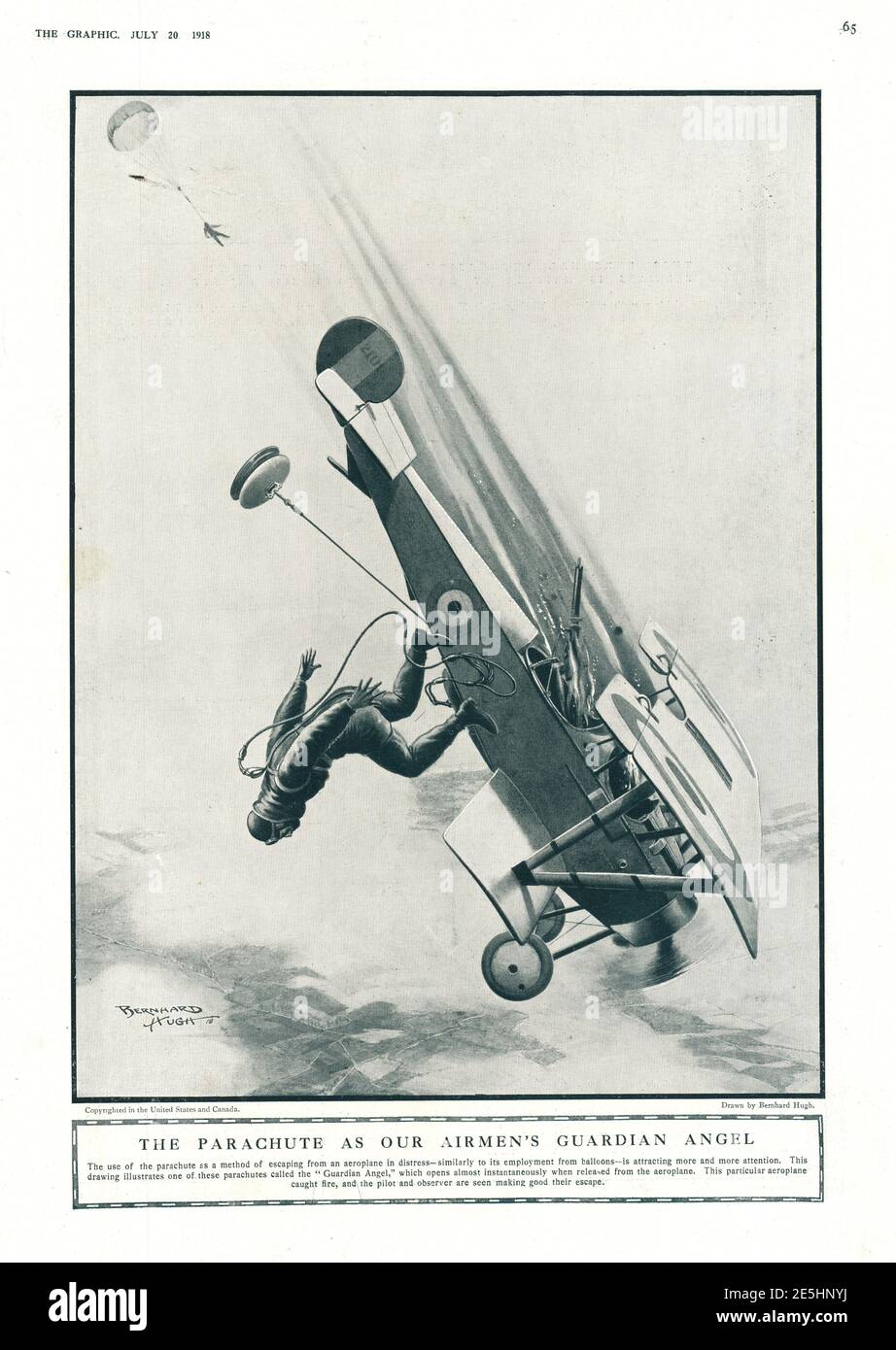 1918 les pilotes Graphic RAF utilisant le parachute Banque D'Images