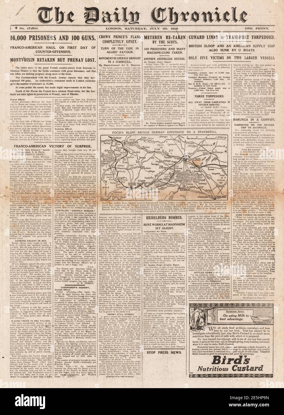1918 naufrage quotidien de la chronique de RMS Carpathia Banque D'Images
