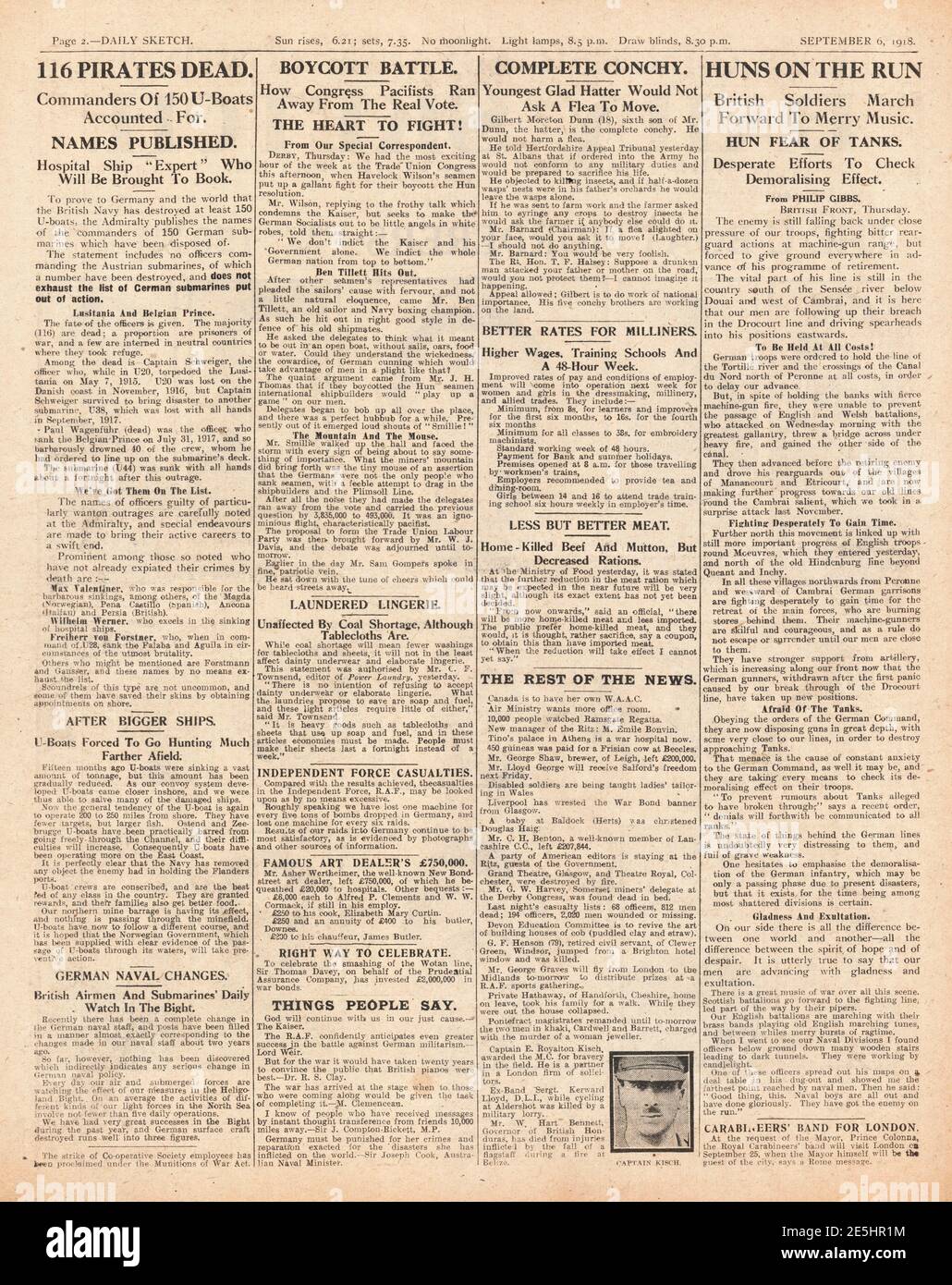 1918 croquis quotidien des commandants allemands de U-Boat Banque D'Images