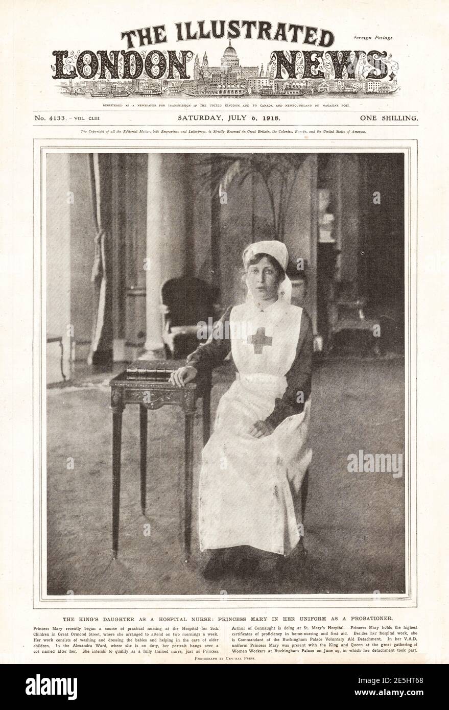 1918 illustré London News la princesse Mary en uniforme d'infirmières Banque D'Images