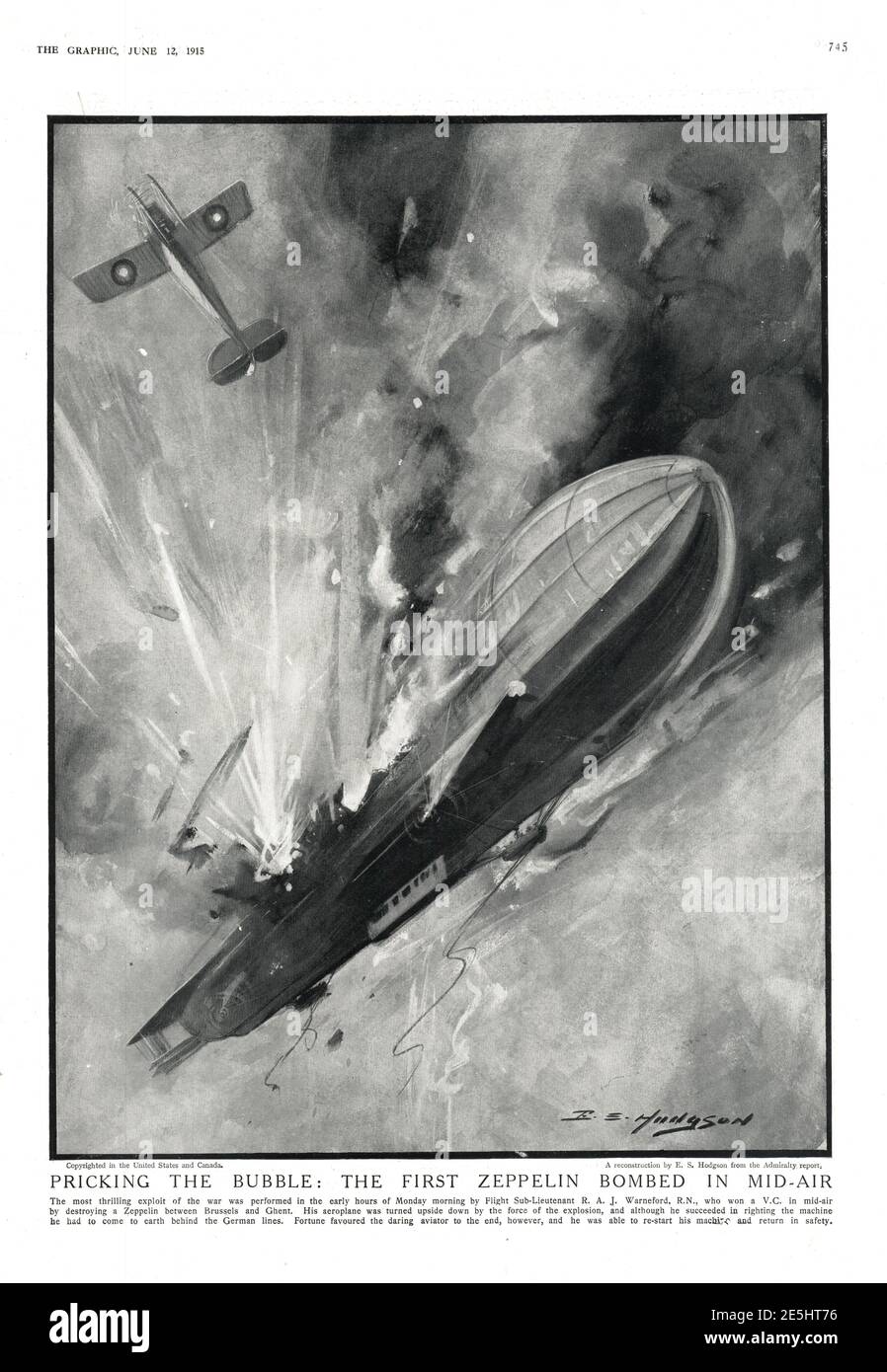 1915 le Graphic Zeppelin LZ 37 a abattu au-dessus de la Belgique Banque D'Images