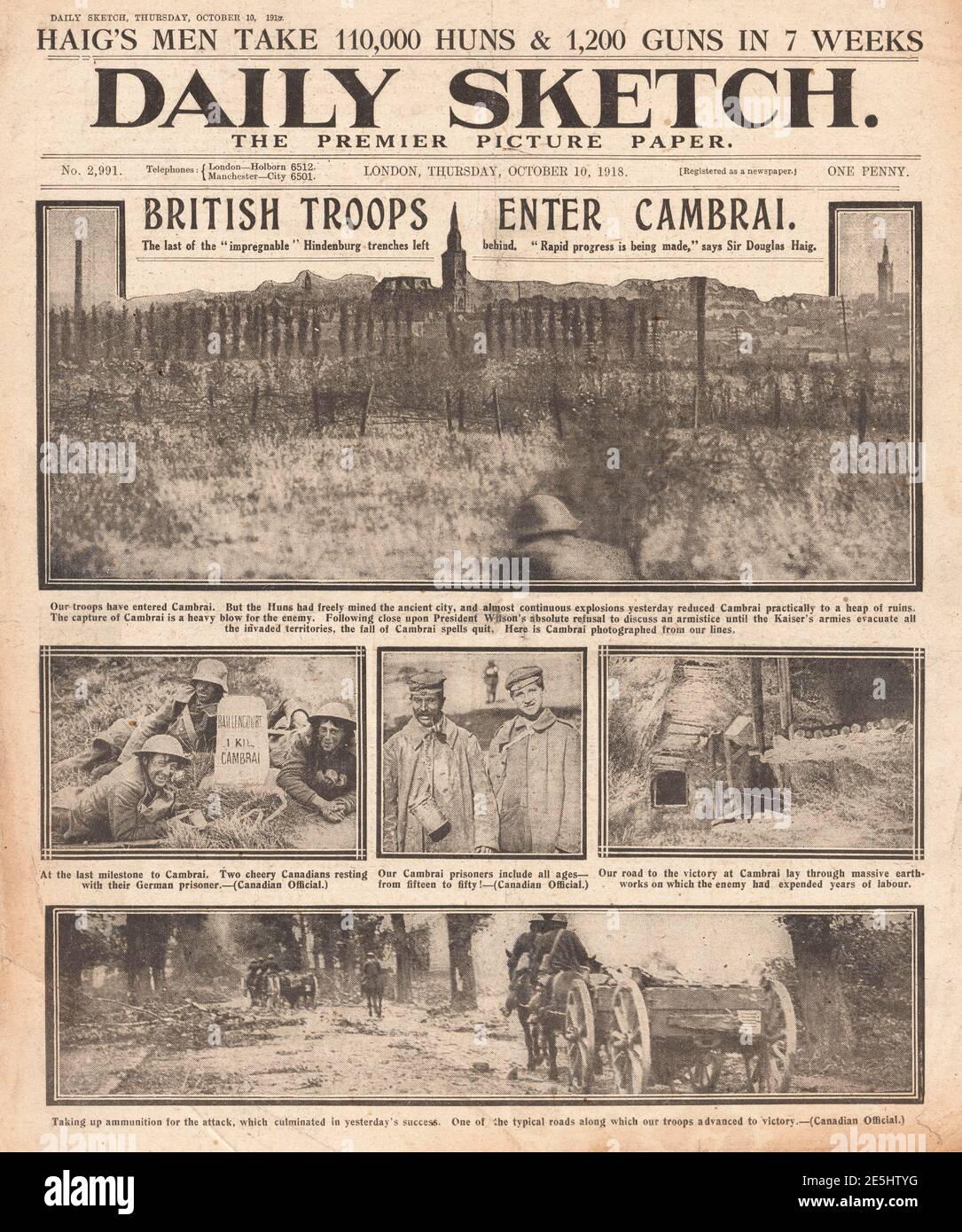 1918 Daily Sketch British Army capture Cambrai Banque D'Images