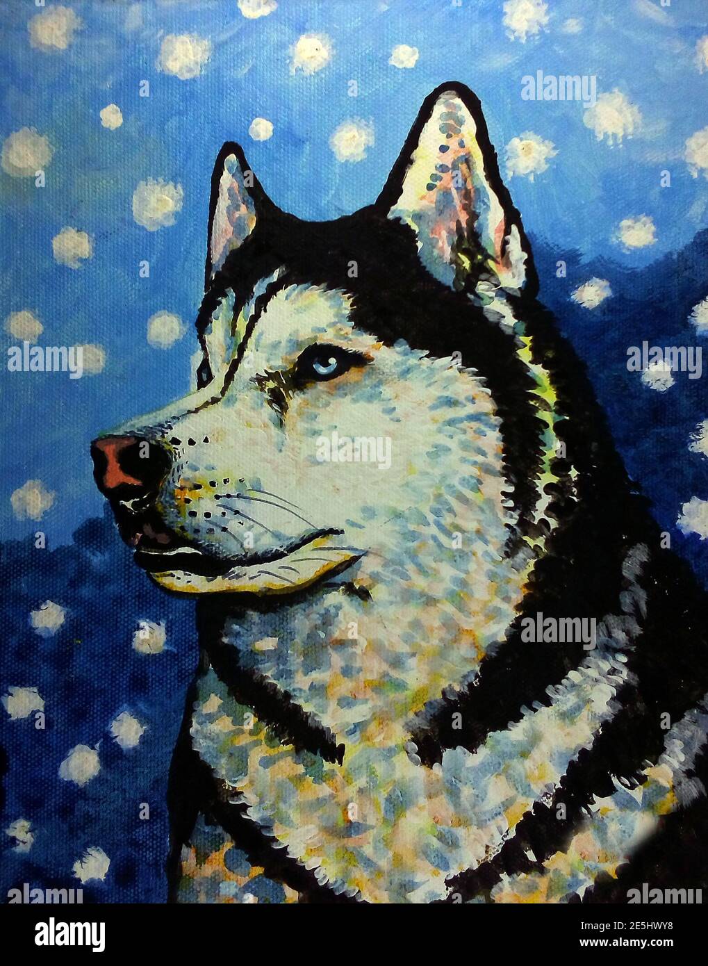 Peinture d'art, couleur de l'huile, sourire, mignon, Husky sibérien, chien Banque D'Images