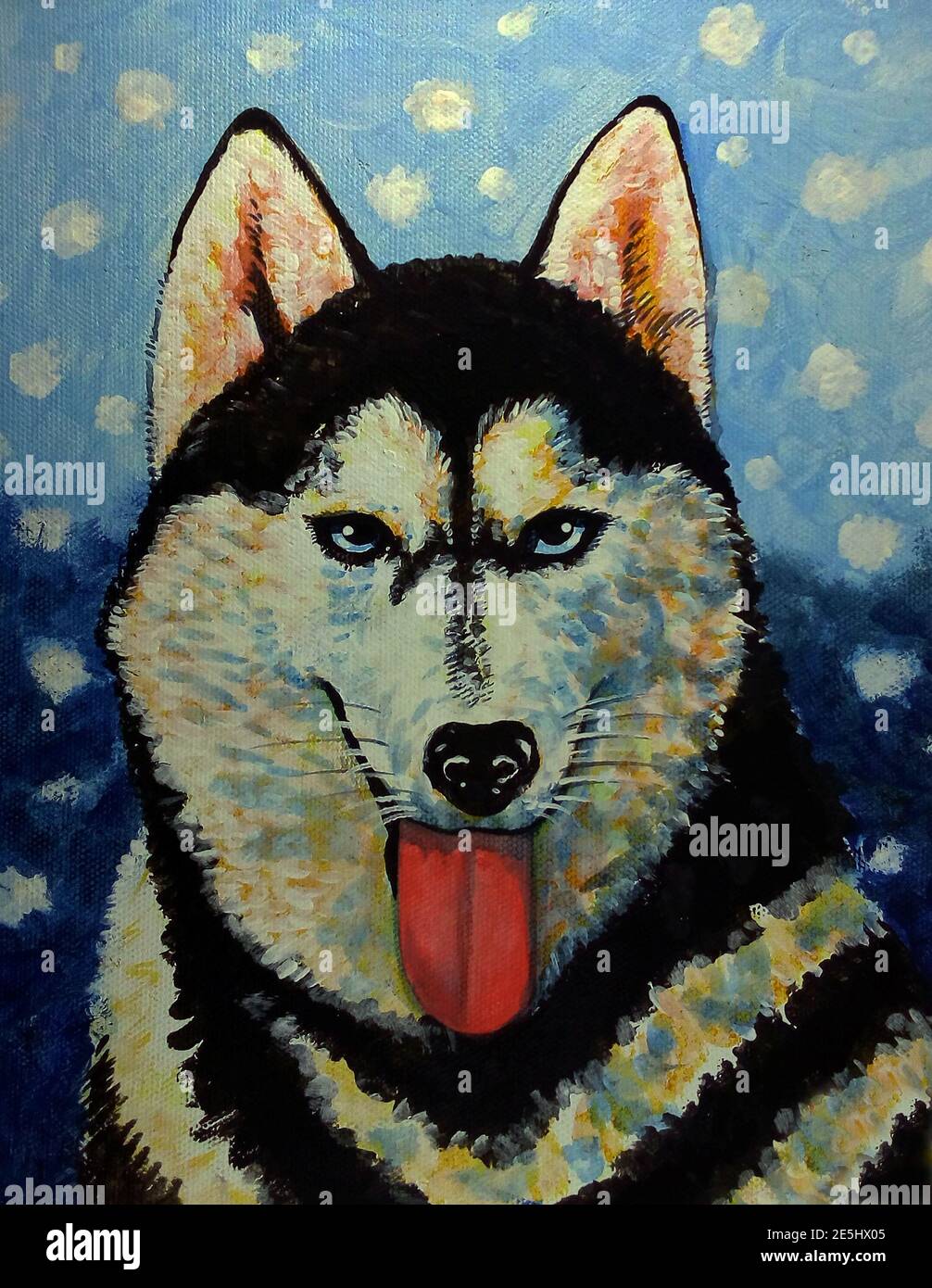 Peinture d'art, couleur de l'huile, sourire, mignon, Husky sibérien, chien Banque D'Images